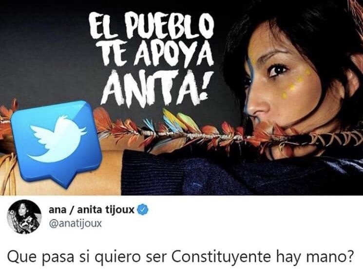 Cartel de apoyo a una candidata con un tuit de Anita Tijoux